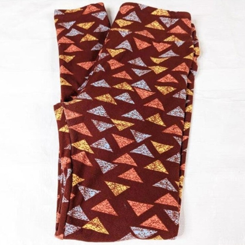 LuLaRoe Leggings One Size OS Burnt Maroon Geometric Triangle Arrow Stretch Pants